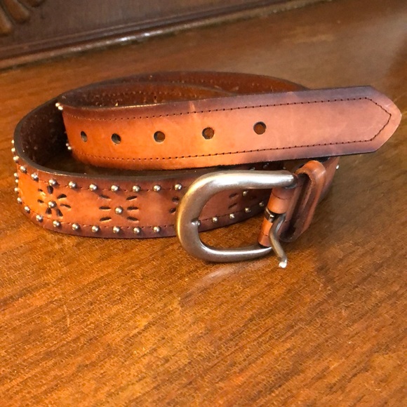 - - Brown western silver studded leather belt - Picture 3 of 5